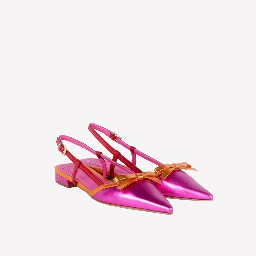 Roberto Festa Slingback Con Fiocco In Luxor Fuxia Spritz E Rosso Aris Slingback