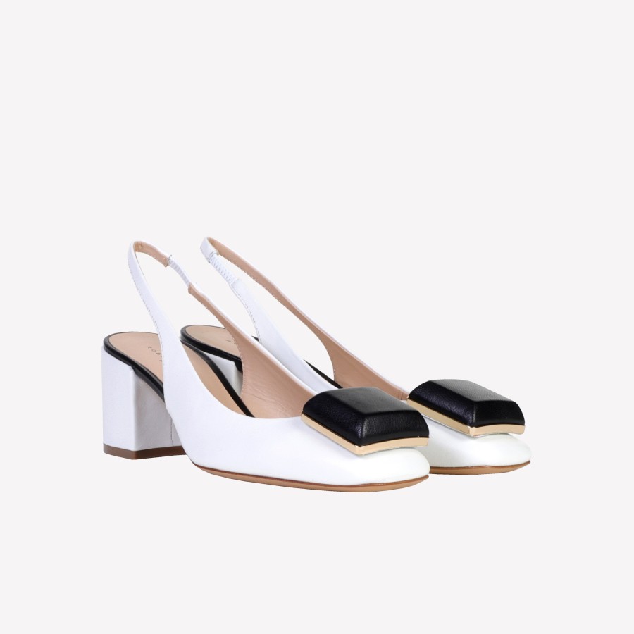 Roberto Festa Slingback In Nappa Bianco Con Accessorio Nappa Nero Gaby Slingback