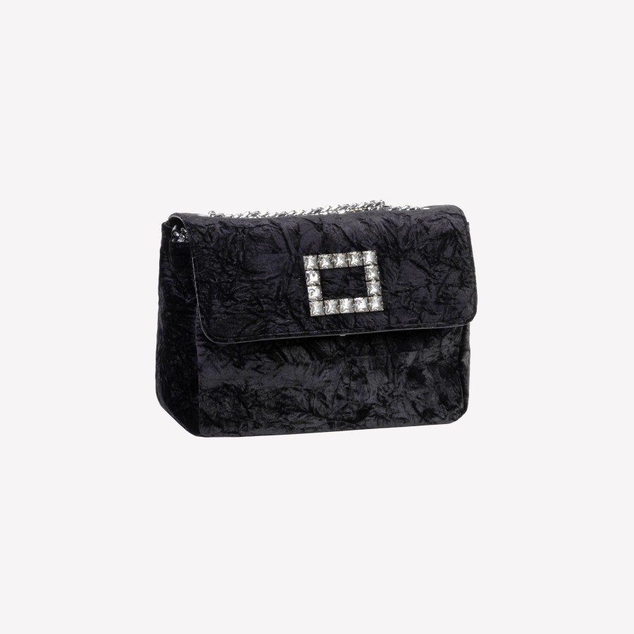 Roberto Festa Borsa A Spalla In Velluto Nero Con Accessorio Strass Tropea Lux Borse