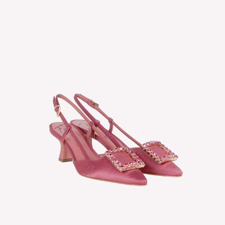 Roberto Festa Slingback In Raso Phard Con Accessorio Strass In Tinta Stefy Slingback