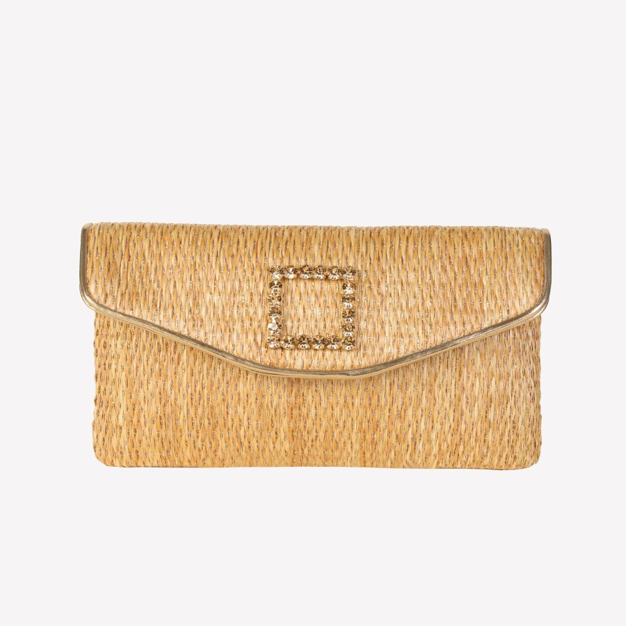 Roberto Festa Borsa In Raffia Noce Con Accessorio Strass Capri Lux Borse