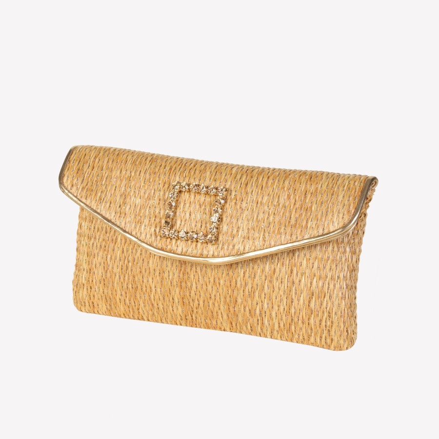 Roberto Festa Borsa In Raffia Noce Con Accessorio Strass Capri Lux Borse