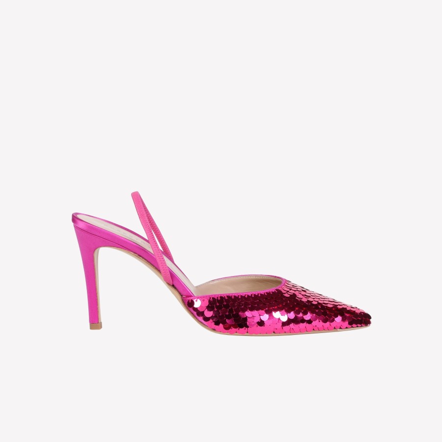 Roberto Festa Slingback In Raso Di Seta Con Paillettes Barbie Posik Slingback