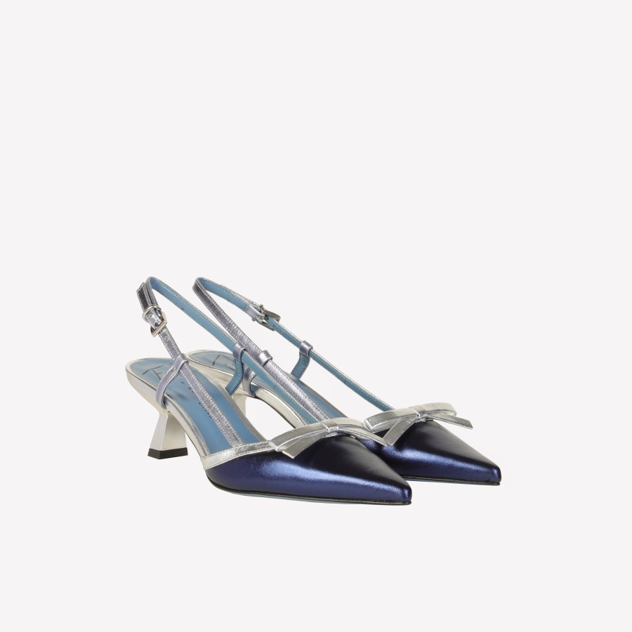 Roberto Festa Slingback Con Fiocco In Luxor Notte Silver E Avio Iamy Slingback