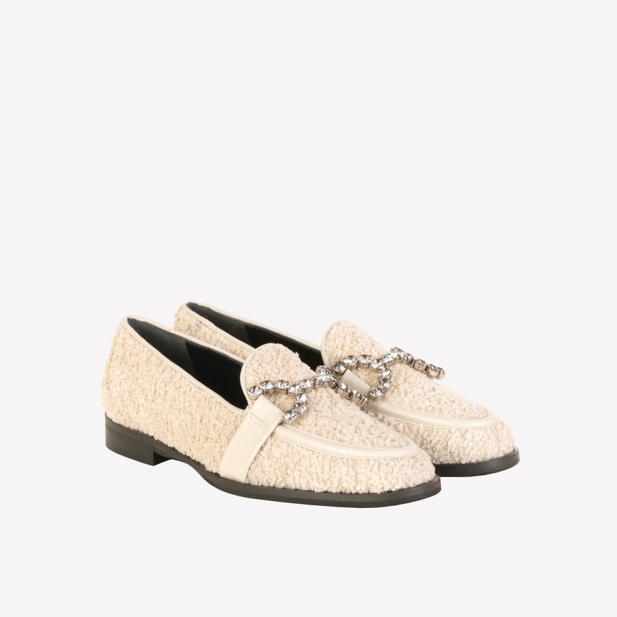 Roberto Festa Mocassino In Boucle Bianco Calce Con Morsetto Strass Joys Mocassini