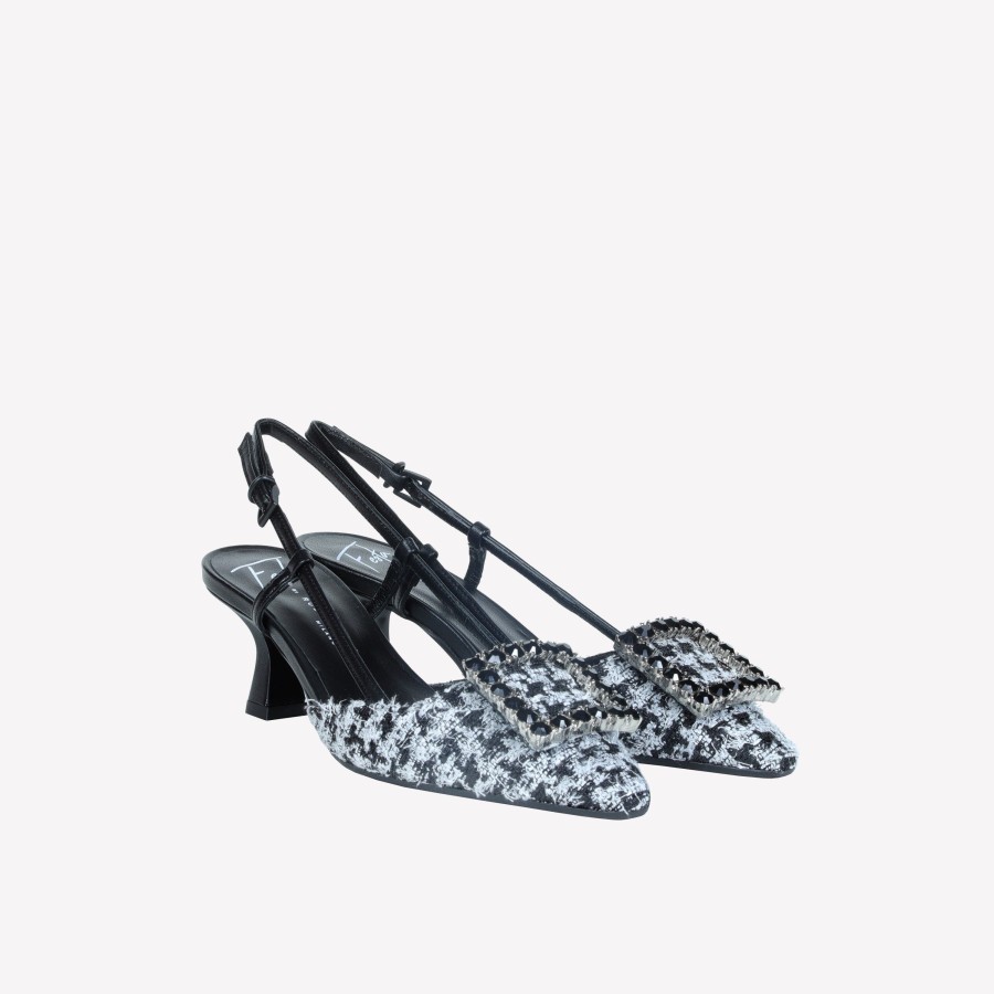 Roberto Festa Slingback In Poule Nero E Accessorio Strass Stefy Slingback