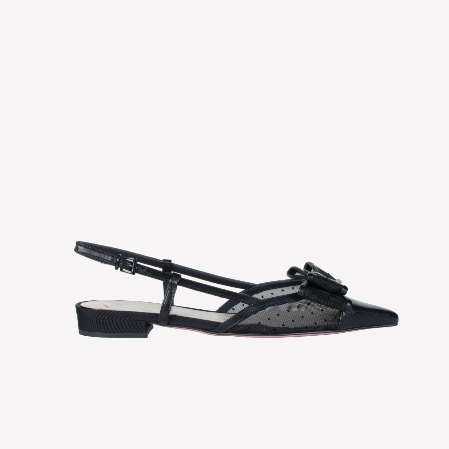 Roberto Festa Slingback Flat In Rete Pois Nero Con Fiocco Daisy Slingback