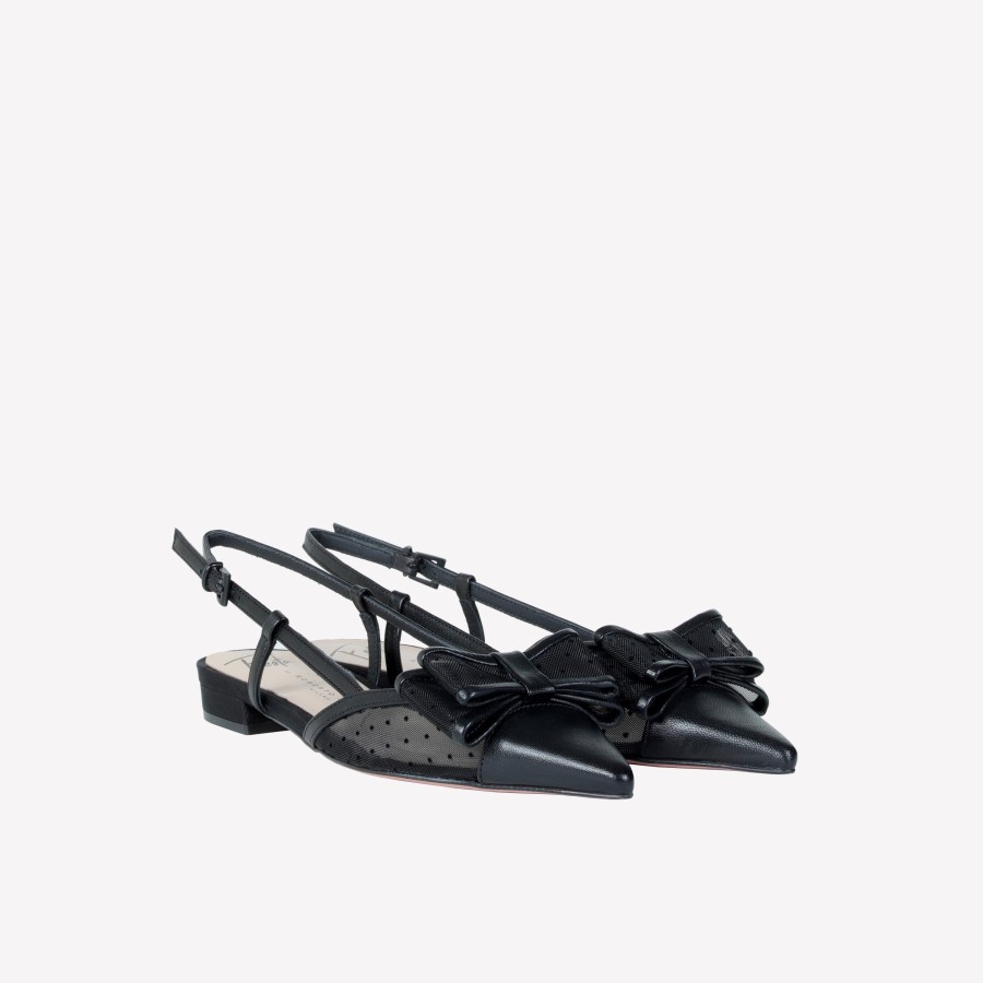 Roberto Festa Slingback Flat In Rete Pois Nero Con Fiocco Daisy Slingback