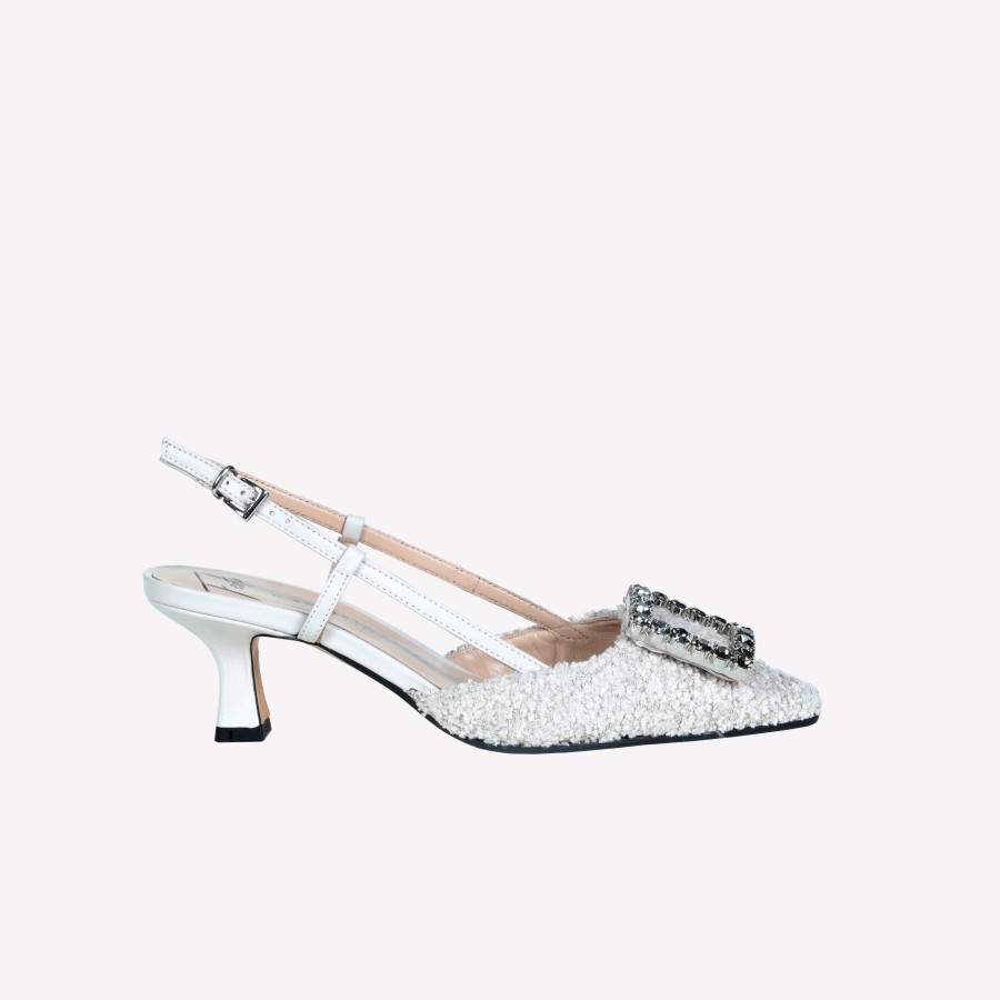 Roberto Festa Slingback In Boucle Cream E Accessorio Strass Stefy Slingback