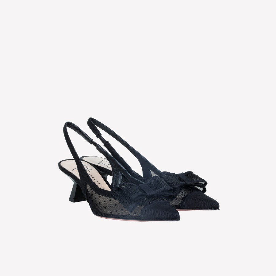 Roberto Festa Slingback In Rete Pois Nero Con Fiocco Lula Slingback