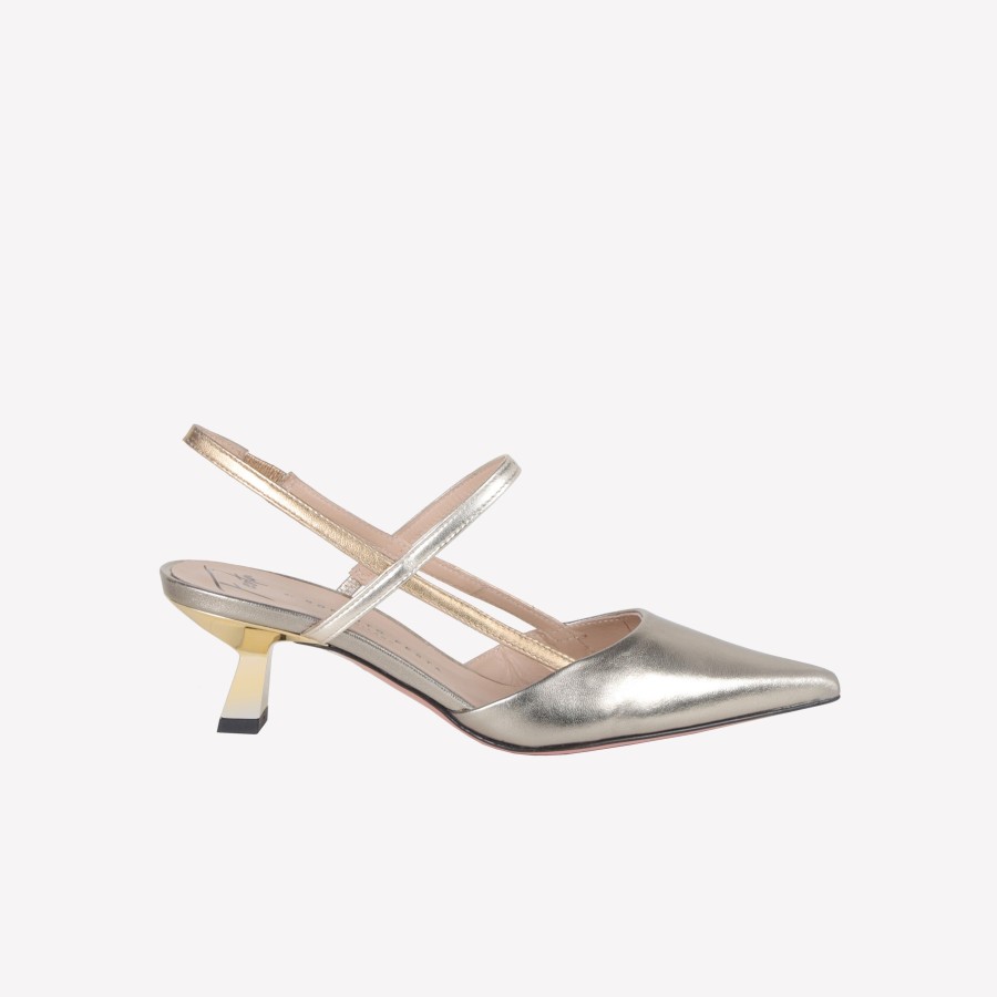 Roberto Festa Slingback In Luxor Platino Con Cinturino Dorato Amai Slingback