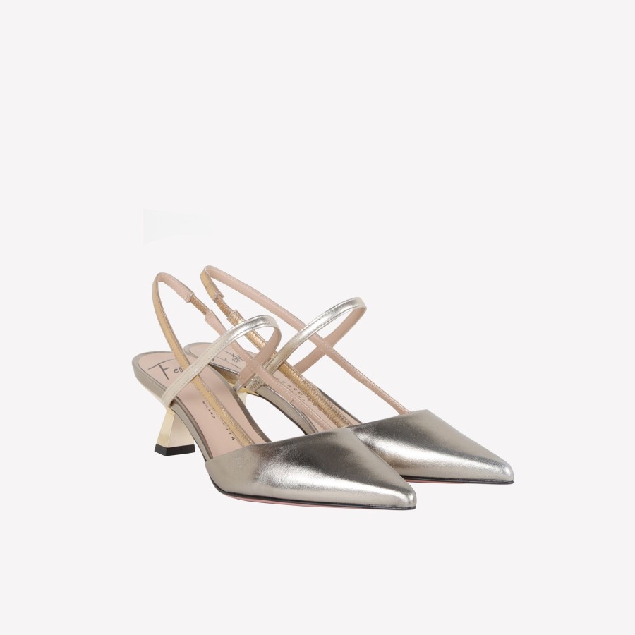 Roberto Festa Slingback In Luxor Platino Con Cinturino Dorato Amai Slingback