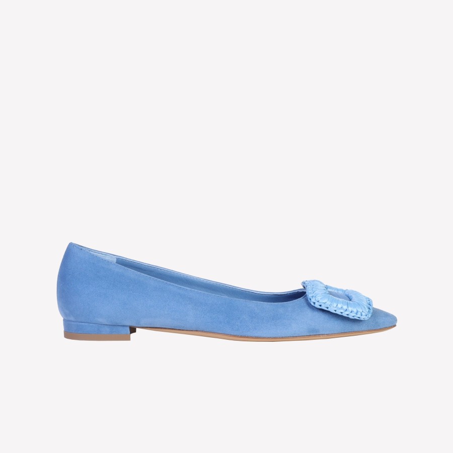 Roberto Festa Flat In Camoscio Jeans Con Accessorio Rivestito In Raffia Canary Ballerine