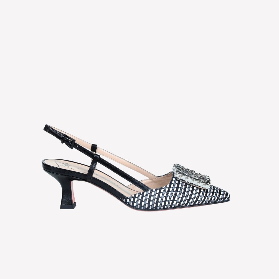 Roberto Festa Slingback In Cezanne Con Accessorio Strass In Tinta Stefy Slingback