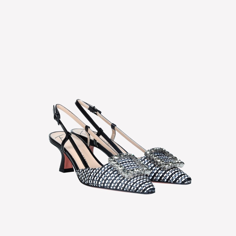 Roberto Festa Slingback In Cezanne Con Accessorio Strass In Tinta Stefy Slingback