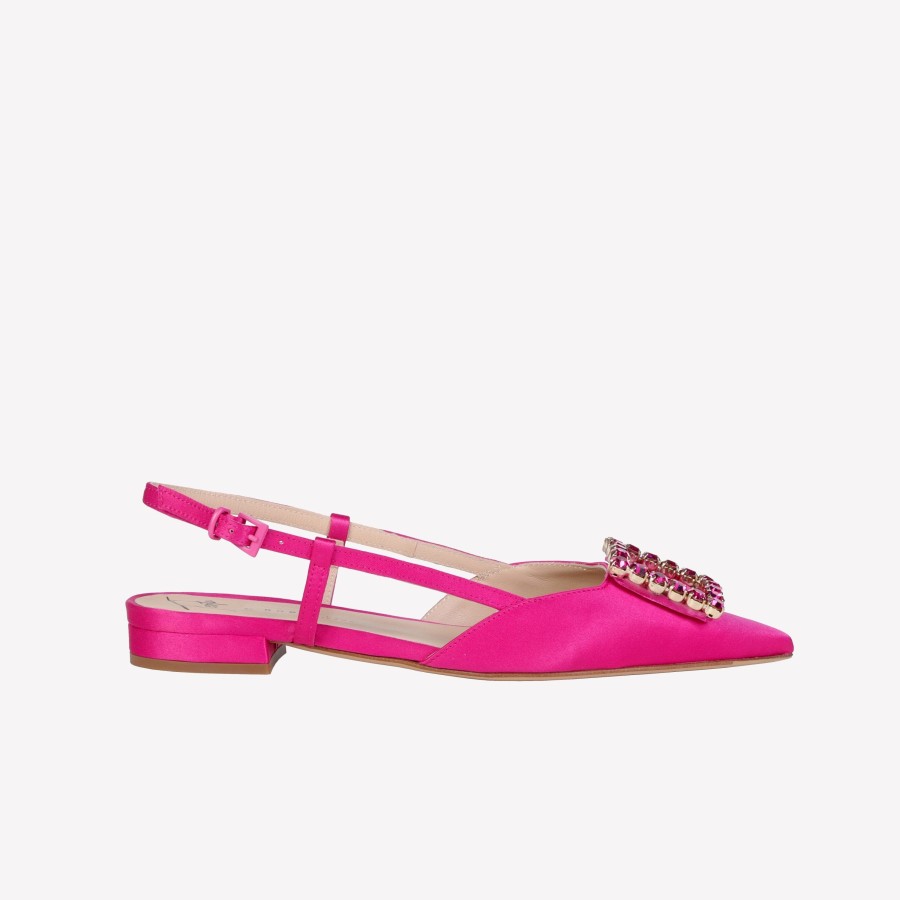 Roberto Festa Slingback In Raso Fuxia Con Accessorio Strass Lavanda Slingback