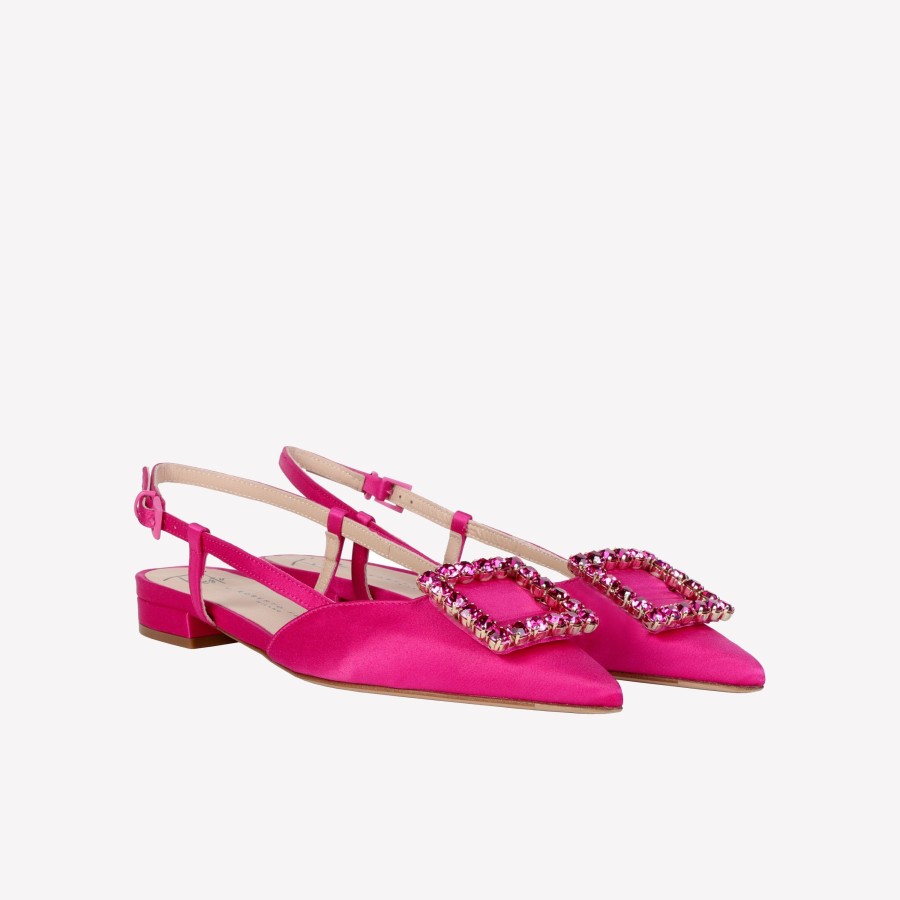 Roberto Festa Slingback In Raso Fuxia Con Accessorio Strass Lavanda Slingback