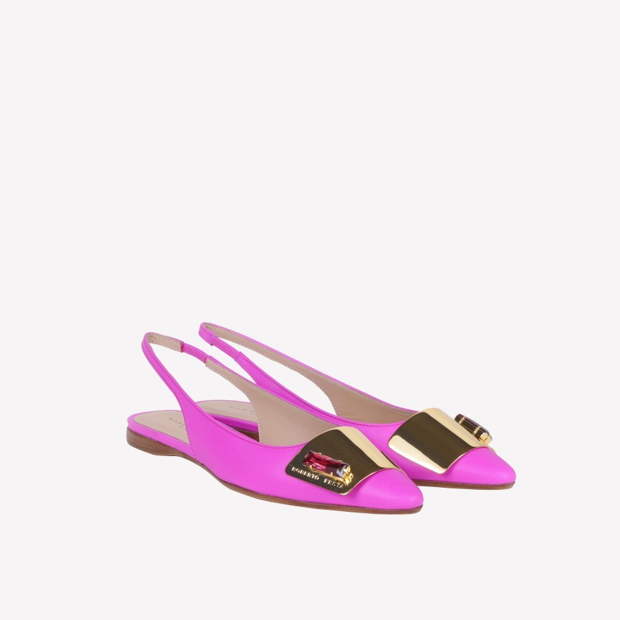 Roberto Festa Slingback Flat In Softy Bikini Con Accessorio Placca E Strass In Tinta Rex Slingback