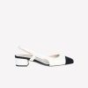 Roberto Festa Slingback In Tweed Bianco Con Puntina Nera Rosette Slingback