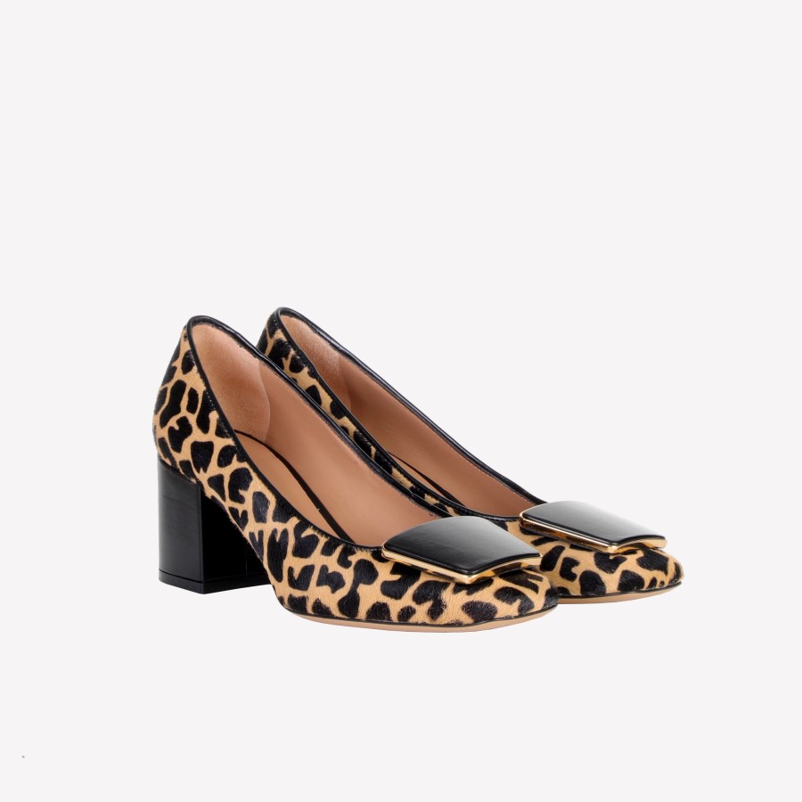 Roberto Festa Decollete Animalier Con Accessorio Rivestito In Nappa Nero Brigid Decollete