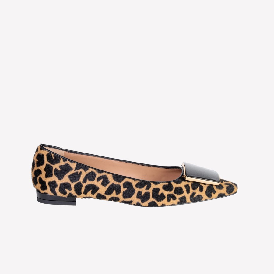 Roberto Festa Ballerina Animalier Con Accessorio Rivestito In Nappa Nero Fortuna Ballerine