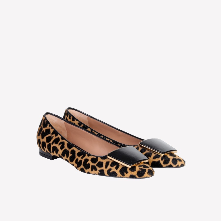 Roberto Festa Ballerina Animalier Con Accessorio Rivestito In Nappa Nero Fortuna Ballerine