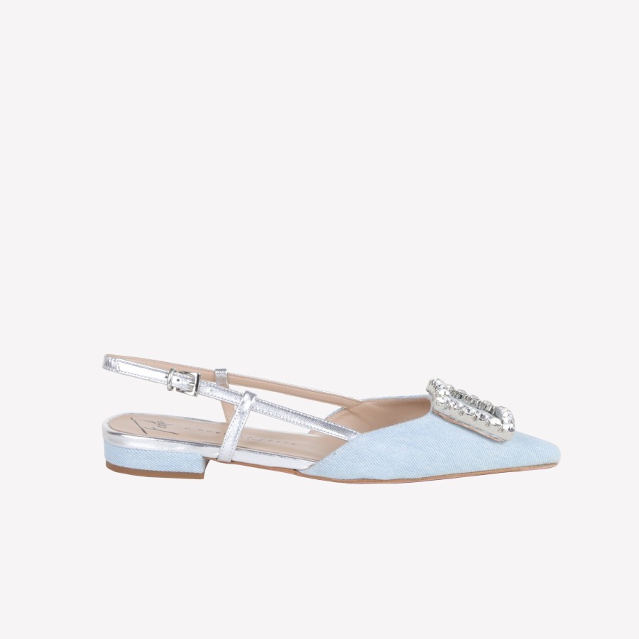 Roberto Festa Slingback In Jeans Delave Con Accessorio Strass In Tinta Lavanda Slingback