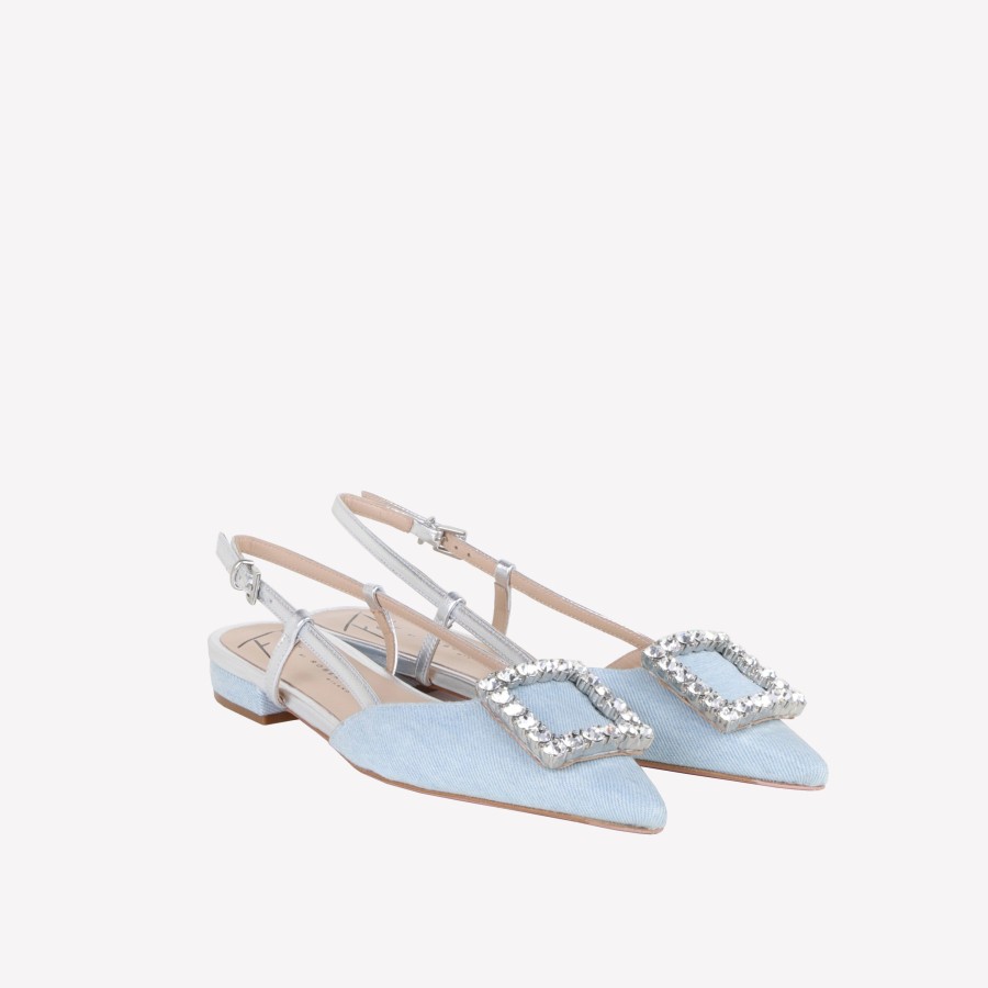 Roberto Festa Slingback In Jeans Delave Con Accessorio Strass In Tinta Lavanda Slingback