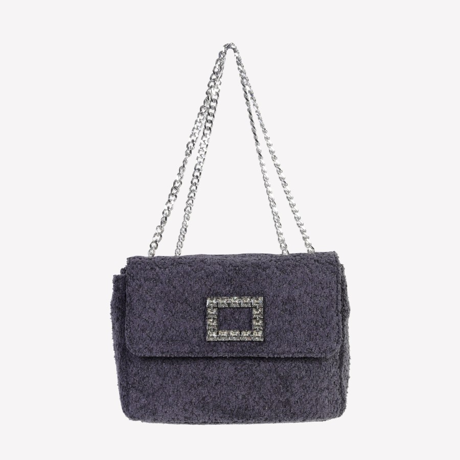 Roberto Festa Borsa A Spalla In Boucle Nero Con Accessorio Strass Tropea Lux Borse