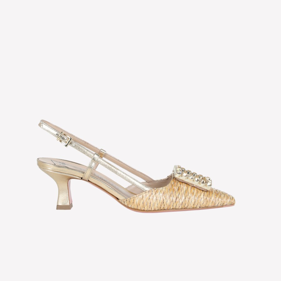 Roberto Festa Slingback In Raffia Lux Noce Con Accessorio Strass In Tinta Stefy Slingback