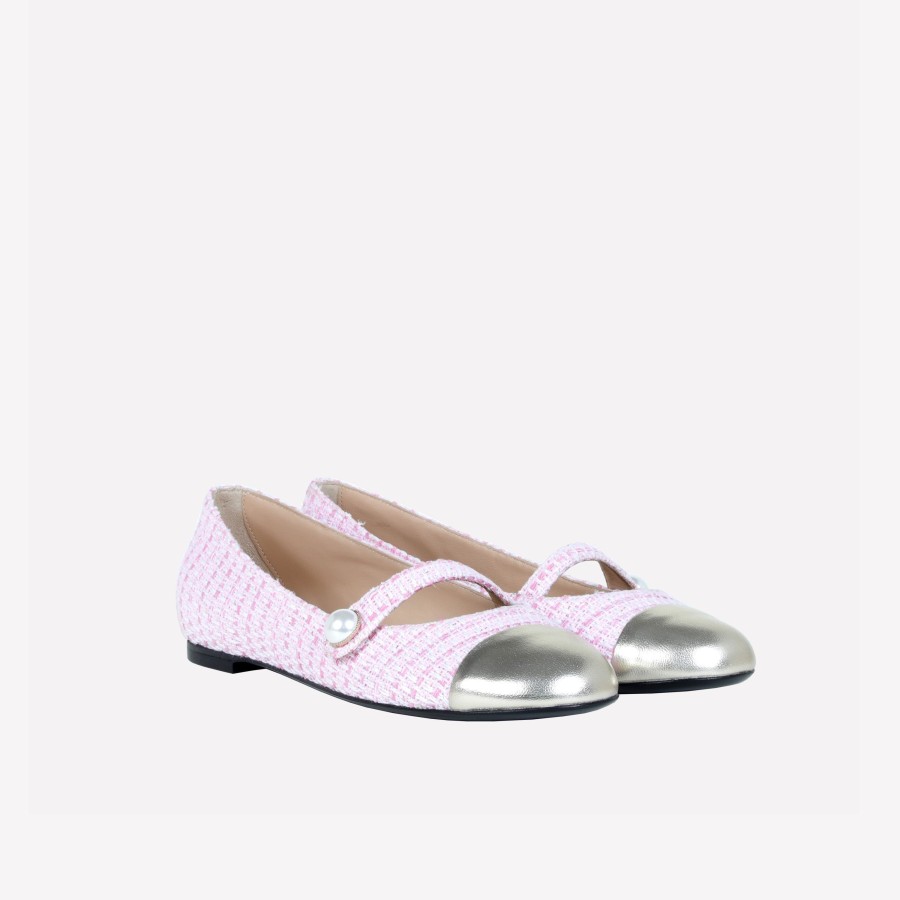 Roberto Festa Ballerina Flat In Tweed Pink Con Punta Platino Divy Ballerine