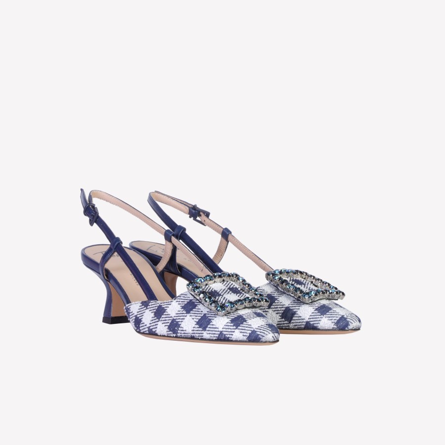 Roberto Festa Slingback In Madison Blu Con Accessorio Strass Stefy Slingback