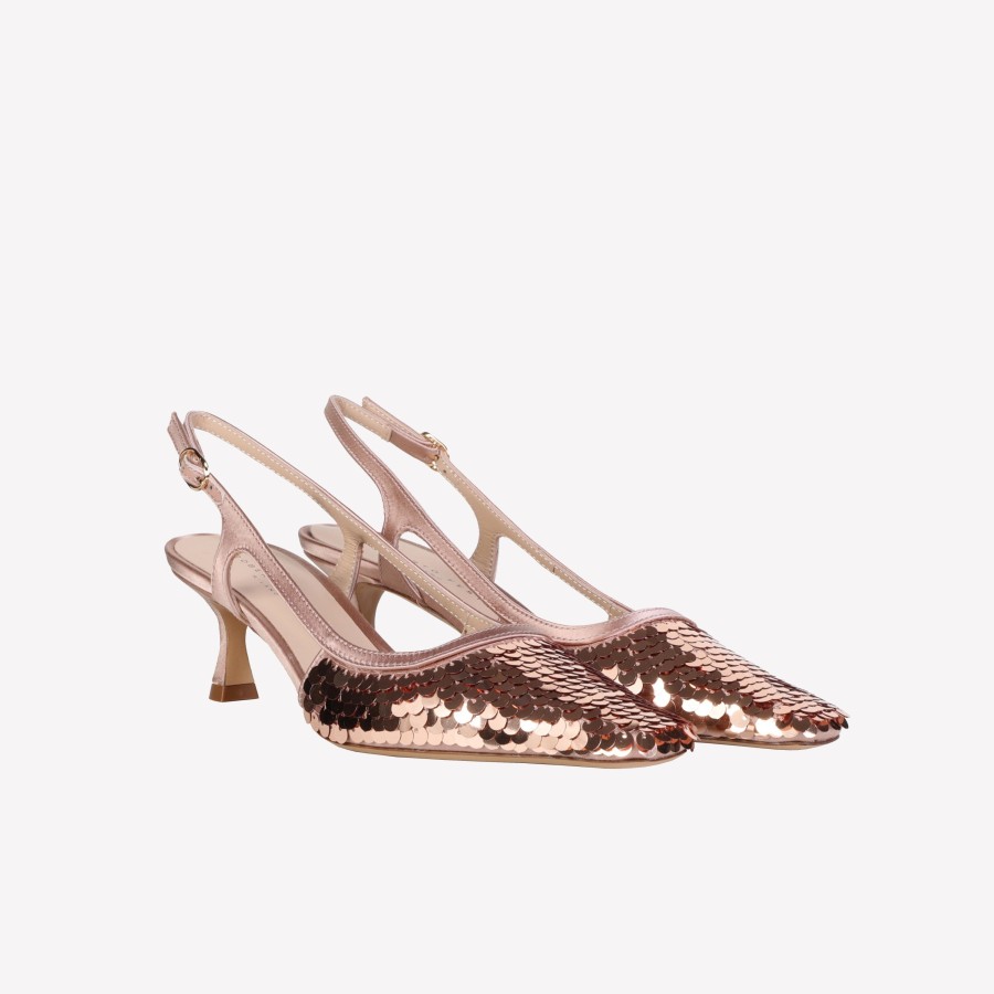 Roberto Festa Slingback In Raso Di Seta Con Paillettes Vaniglia Siviglia Slingback