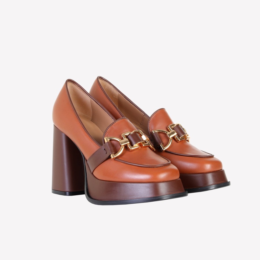 Roberto Festa Mocassino Con Plateau In Vitello Cognac Cassie Mocassini