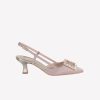 Roberto Festa Slingback In Raso Taupe Con Accessorio Strass In Tinta Stefy Slingback